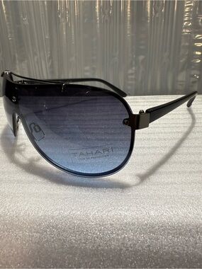 Tahari TM136 Matte Gunmetal Oversized Shield Visor Wrap-Around Sunglasses-Unisex